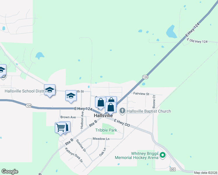 map of restaurants, bars, coffee shops, grocery stores, and more near Deer Trail in Hallsville
