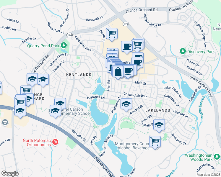 map of restaurants, bars, coffee shops, grocery stores, and more near in Gaithersburg
