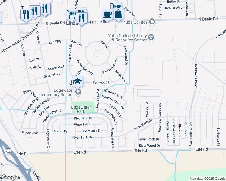 map of restaurants, bars, coffee shops, grocery stores, and more near 1929 Whitewater Drive in Marysville