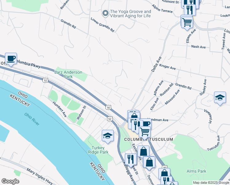 map of restaurants, bars, coffee shops, grocery stores, and more near 3407 Golden Avenue in Cincinnati