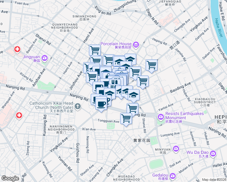 map of restaurants, bars, coffee shops, grocery stores, and more near in 