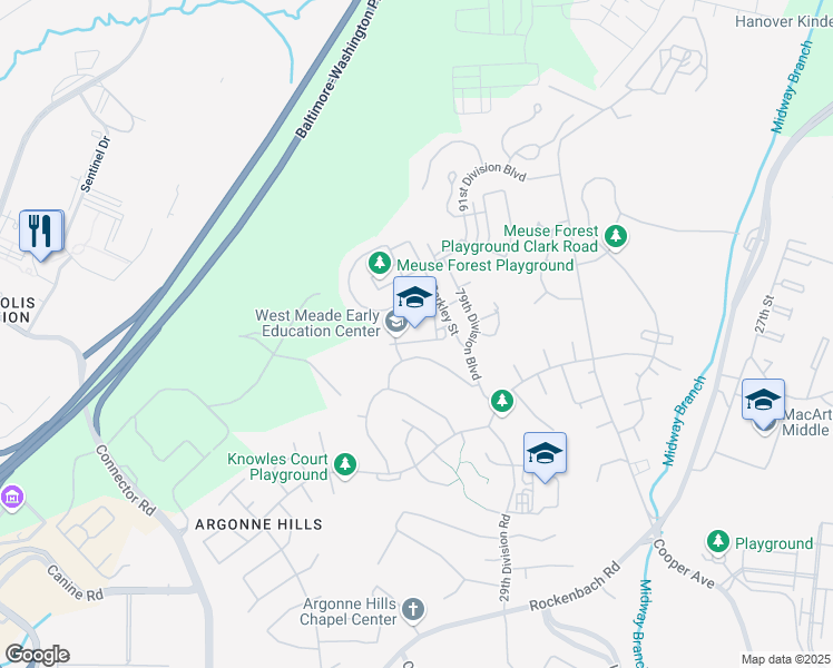 map of restaurants, bars, coffee shops, grocery stores, and more near 7722 Ray Street in Fort Meade