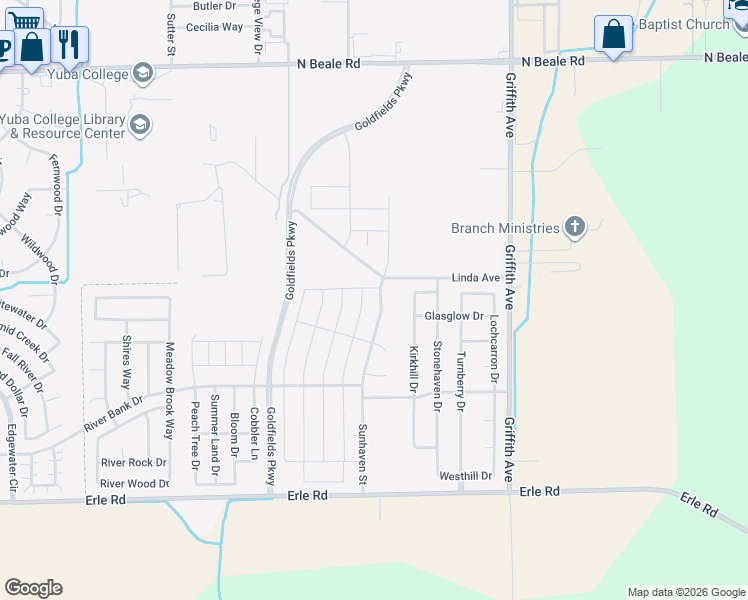 map of restaurants, bars, coffee shops, grocery stores, and more near 5717 Harcrest Drive in Linda