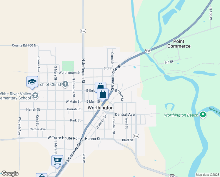 map of restaurants, bars, coffee shops, grocery stores, and more near 201-299 East Union Street in Worthington