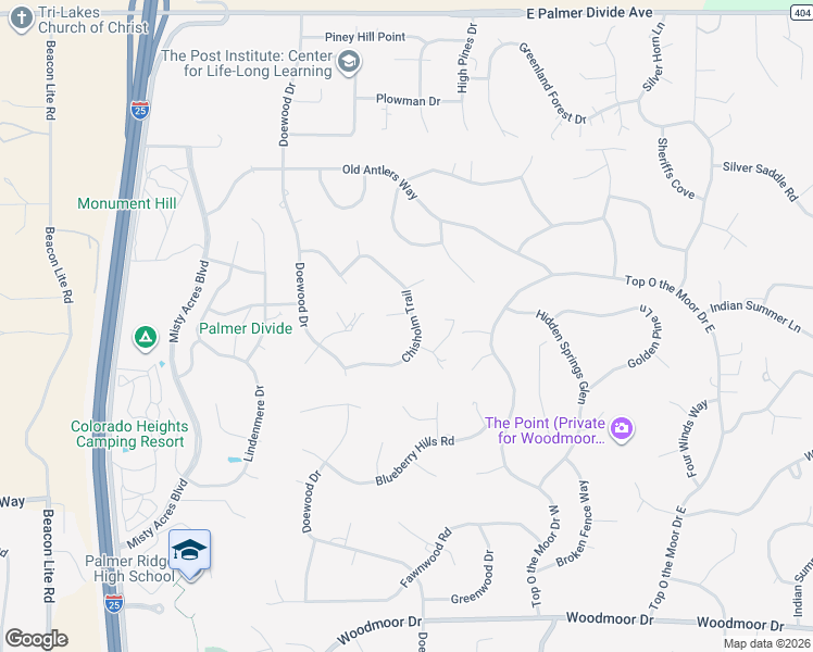 map of restaurants, bars, coffee shops, grocery stores, and more near 19937 Chisholm Trail in Monument
