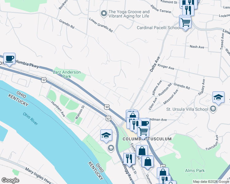 map of restaurants, bars, coffee shops, grocery stores, and more near 3407 Golden Avenue in Cincinnati