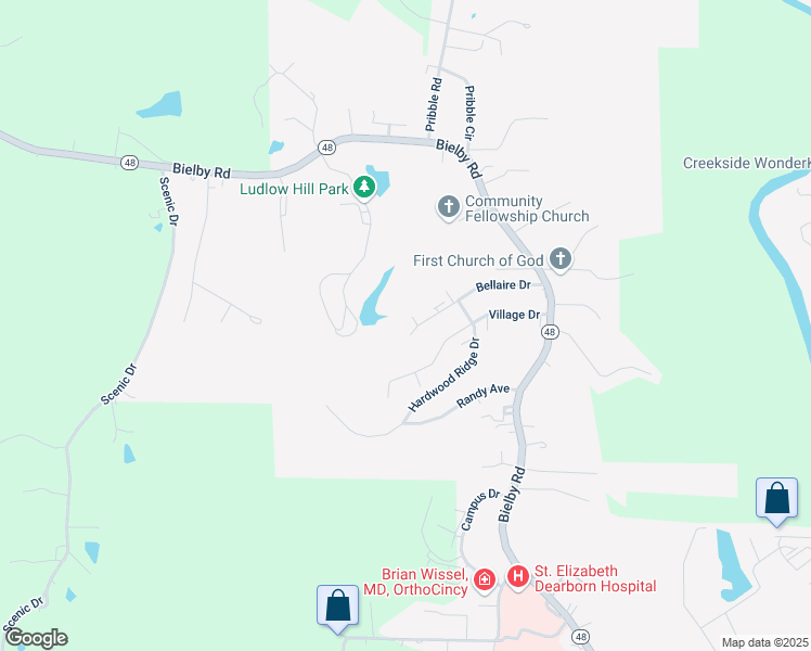 map of restaurants, bars, coffee shops, grocery stores, and more near 2512 Knoll Court in Lawrenceburg
