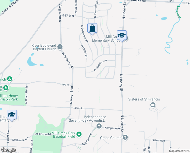 map of restaurants, bars, coffee shops, grocery stores, and more near 601 West 28 Street North in Independence
