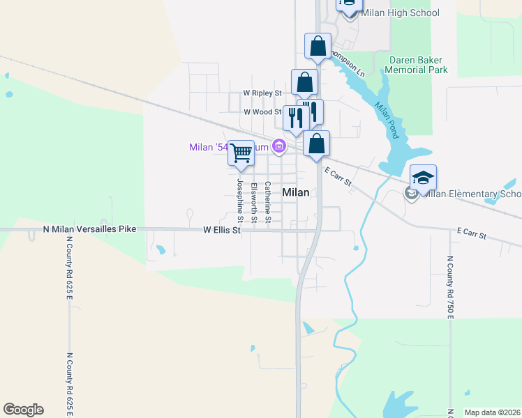 map of restaurants, bars, coffee shops, grocery stores, and more near 412 George Street in Milan