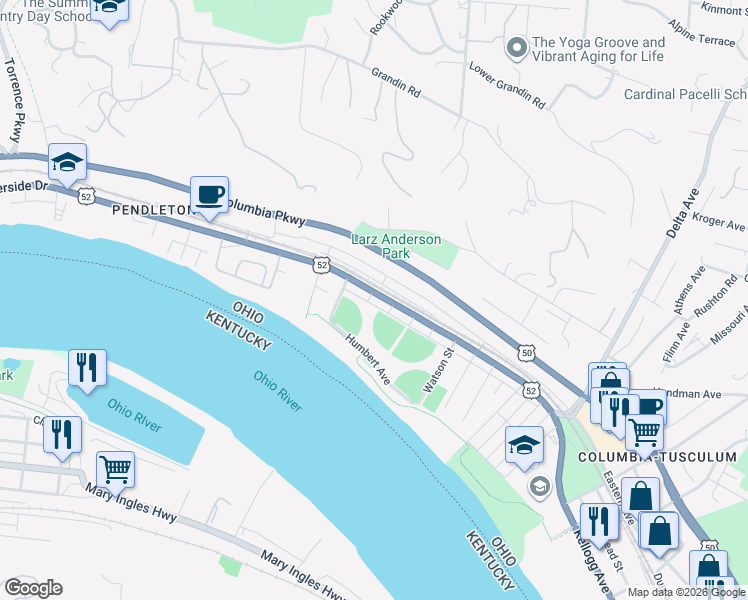 map of restaurants, bars, coffee shops, grocery stores, and more near 254 Brown Road in Cincinnati