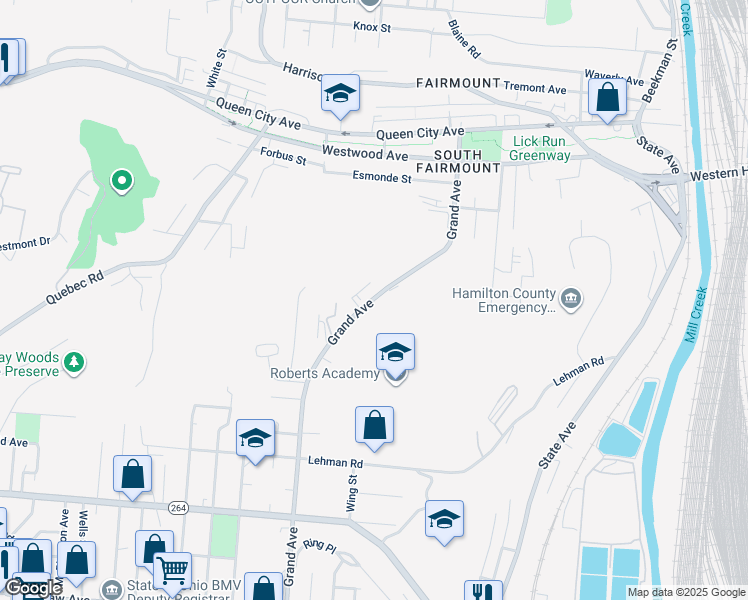 map of restaurants, bars, coffee shops, grocery stores, and more near 1900 Grand Avenue in Cincinnati