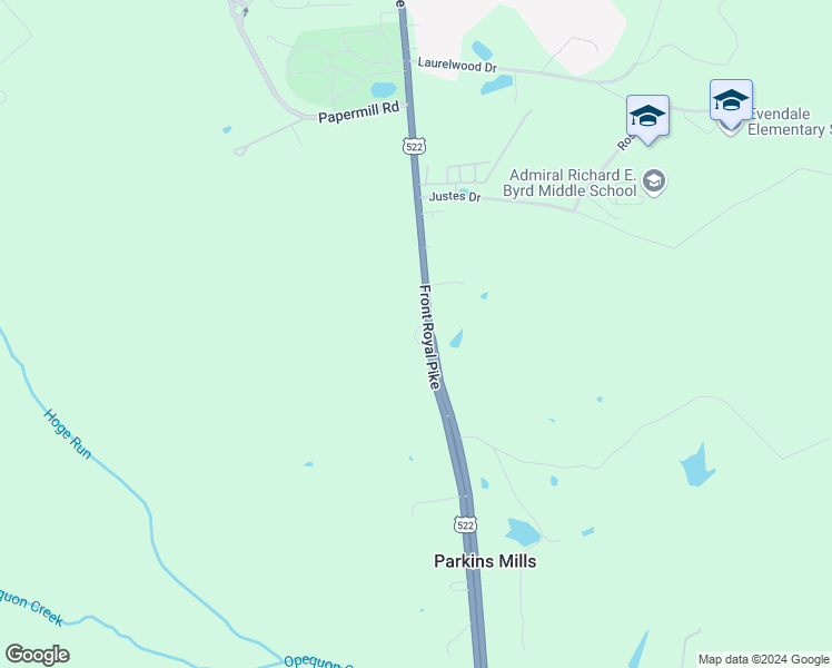 map of restaurants, bars, coffee shops, grocery stores, and more near 1564 Front Royal Pike in Winchester