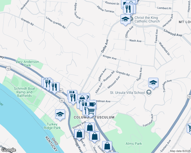 map of restaurants, bars, coffee shops, grocery stores, and more near 538 Empress Avenue in Cincinnati