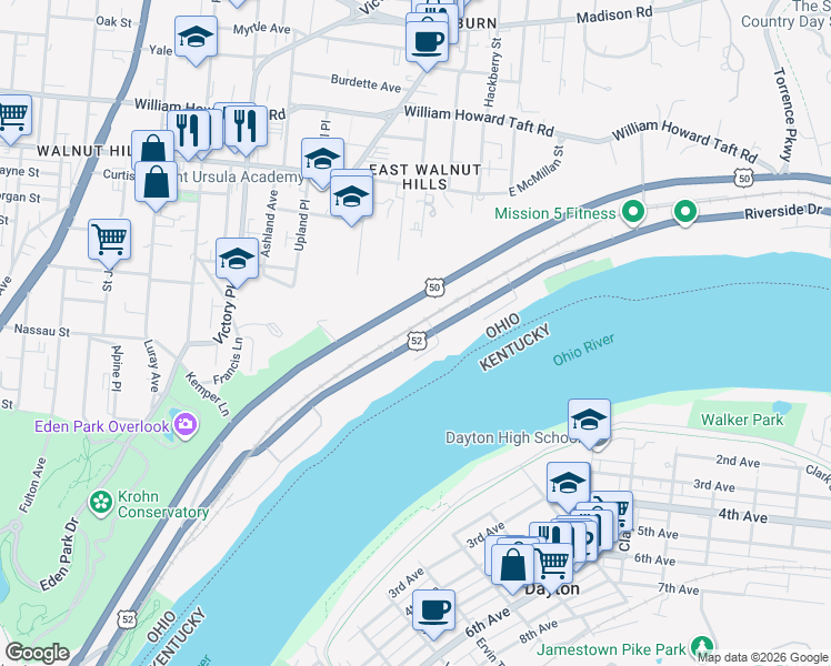 map of restaurants, bars, coffee shops, grocery stores, and more near in Cincinnati