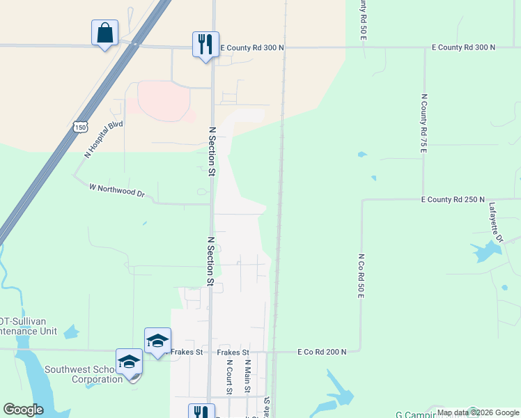 map of restaurants, bars, coffee shops, grocery stores, and more near 185 Northwood Drive in Sullivan