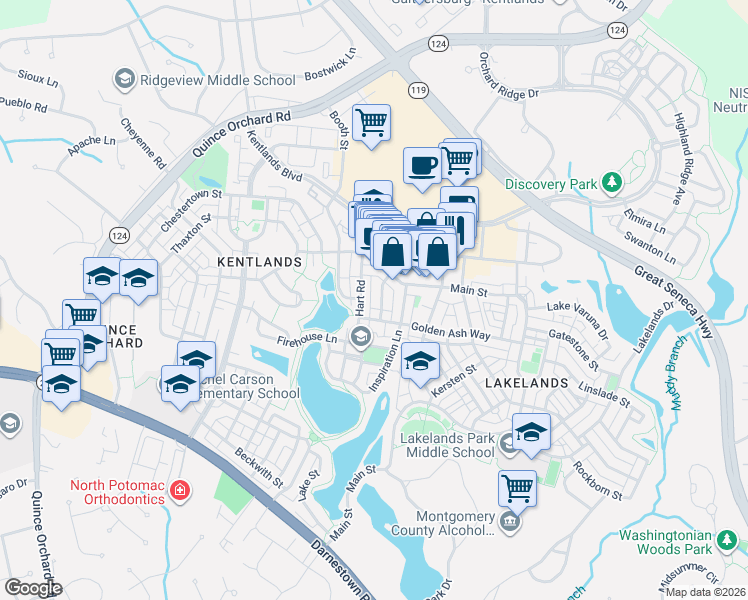 map of restaurants, bars, coffee shops, grocery stores, and more near 331 Alfandre Street in Gaithersburg