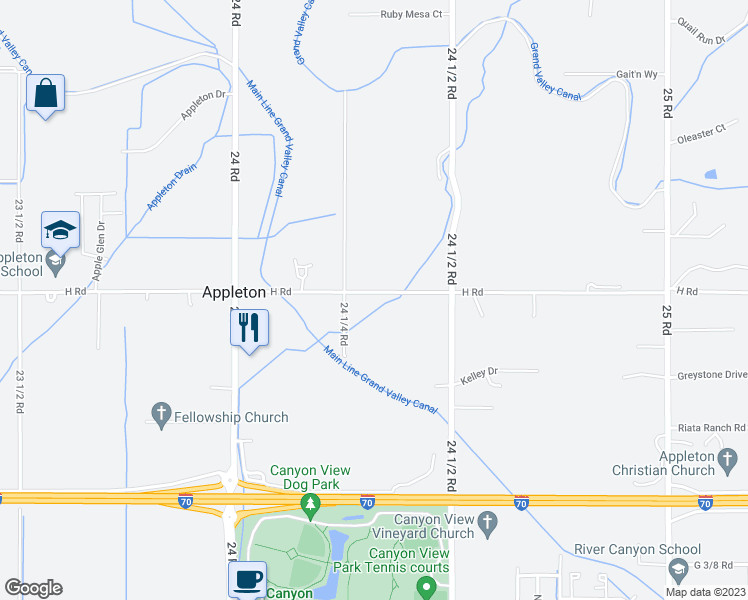 map of restaurants, bars, coffee shops, grocery stores, and more near 2433 H Road in Grand Junction
