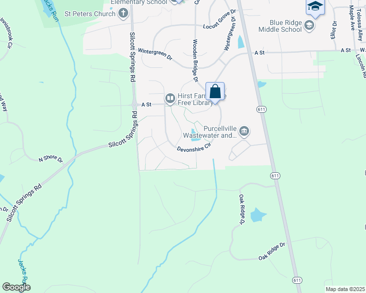 map of restaurants, bars, coffee shops, grocery stores, and more near 917 Devonshire Circle in Purcellville
