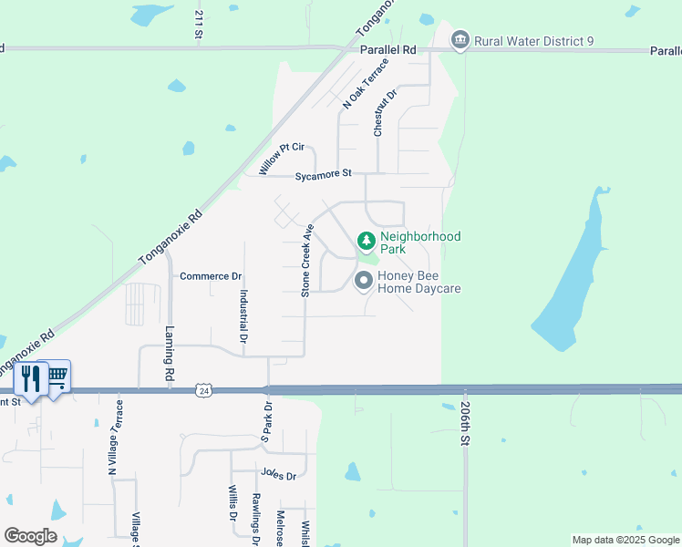 map of restaurants, bars, coffee shops, grocery stores, and more near 2150 Hidden Valley Drive in Tonganoxie