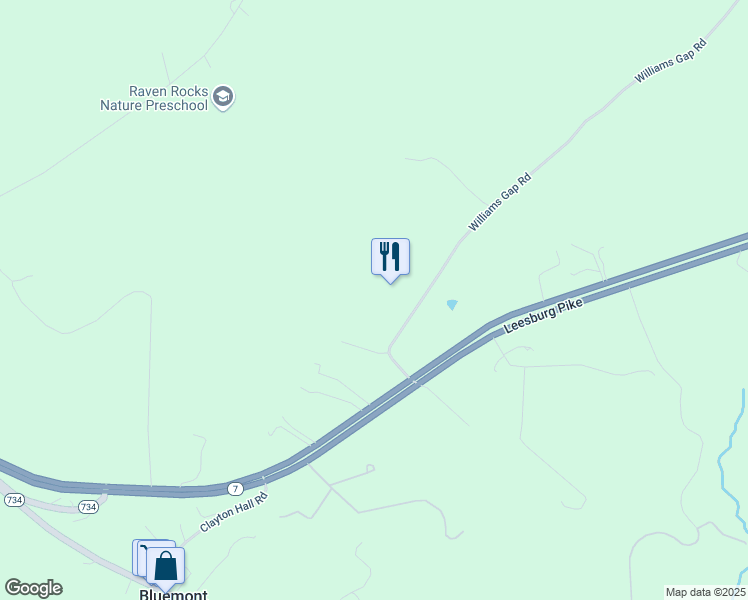 map of restaurants, bars, coffee shops, grocery stores, and more near 34266 Williams Gap Road in Round Hill