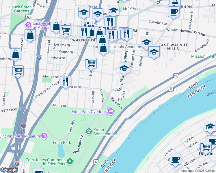 map of restaurants, bars, coffee shops, grocery stores, and more near 2100 Kemper Lane in Cincinnati