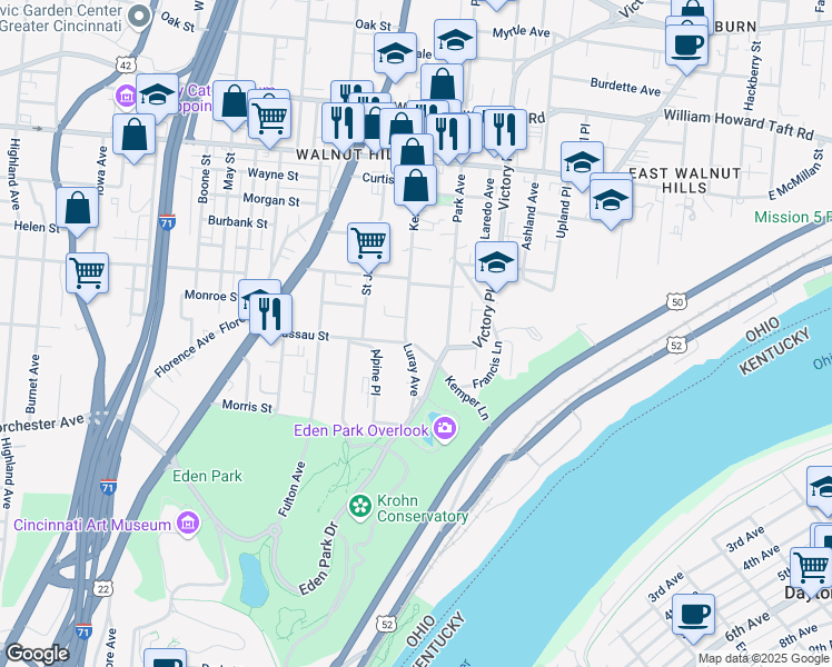 map of restaurants, bars, coffee shops, grocery stores, and more near 2100 Kemper Lane in Cincinnati