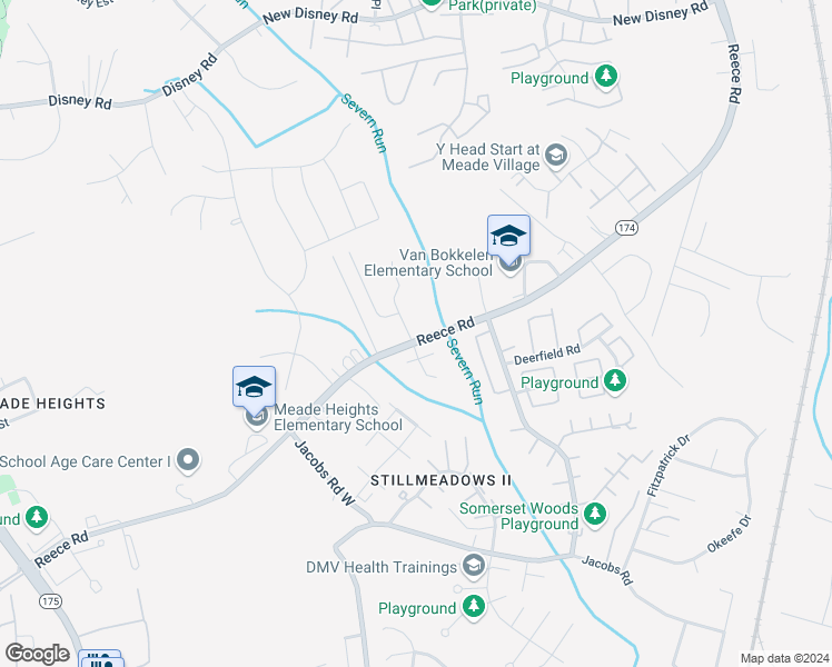 map of restaurants, bars, coffee shops, grocery stores, and more near 8239 Reece Road in Severn