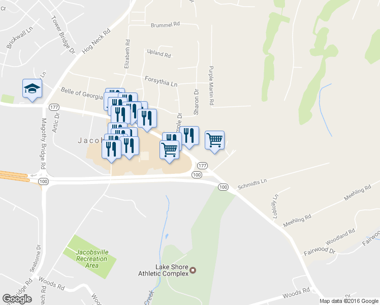 map of restaurants, bars, coffee shops, grocery stores, and more near 4351 Mountain Road in Pasadena