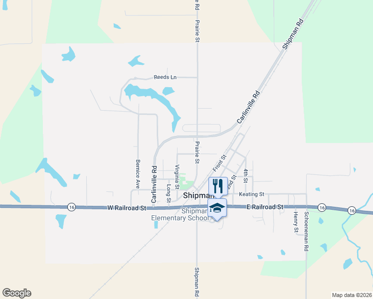 map of restaurants, bars, coffee shops, grocery stores, and more near 436 Prairie Street in Shipman