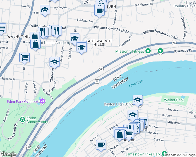 map of restaurants, bars, coffee shops, grocery stores, and more near in Cincinnati