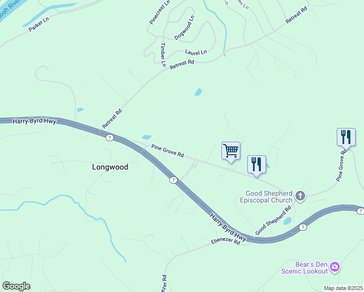 map of restaurants, bars, coffee shops, grocery stores, and more near 19055 Blue Ridge Mountain Road in Bluemont