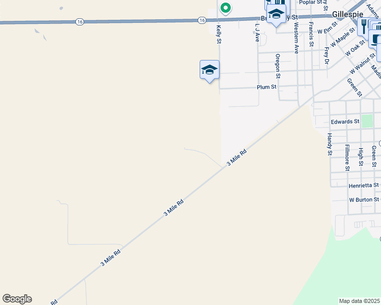 map of restaurants, bars, coffee shops, grocery stores, and more near 17360 3 Mile Road in Gillespie