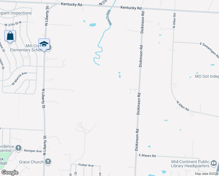 map of restaurants, bars, coffee shops, grocery stores, and more near 822 Dickinson Road in Independence