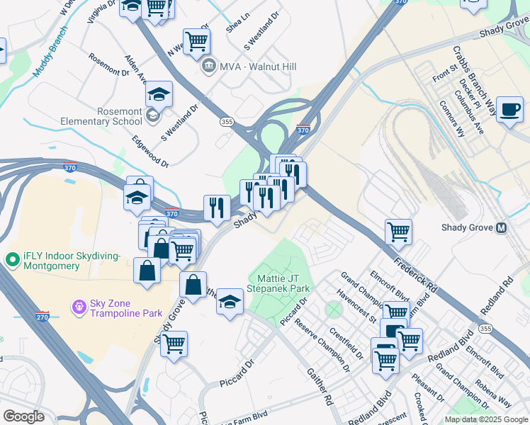 map of restaurants, bars, coffee shops, grocery stores, and more near in Gaithersburg
