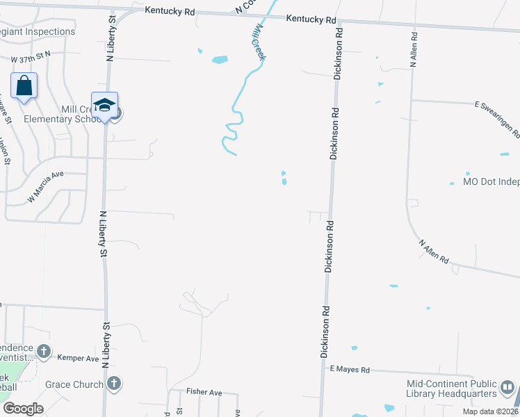 map of restaurants, bars, coffee shops, grocery stores, and more near 822 Dickinson Road in Independence
