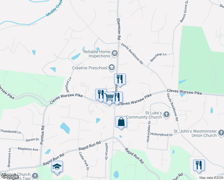 map of restaurants, bars, coffee shops, grocery stores, and more near 1241 Ebenezer Road in Cincinnati