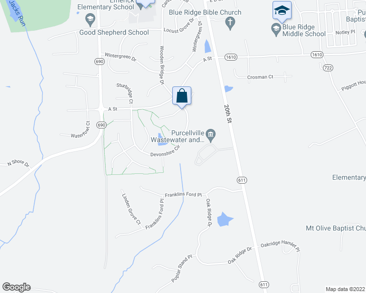 map of restaurants, bars, coffee shops, grocery stores, and more near 852 Devonshire Circle in Purcellville