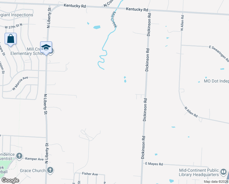 map of restaurants, bars, coffee shops, grocery stores, and more near 822 Dickinson Road in Independence