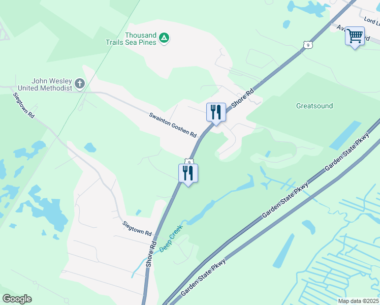 map of restaurants, bars, coffee shops, grocery stores, and more near 5 Swainton Goshen Road in Cape May County
