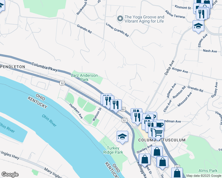 map of restaurants, bars, coffee shops, grocery stores, and more near 3183 Golden Avenue in Cincinnati