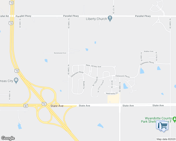 map of restaurants, bars, coffee shops, grocery stores, and more near 1412 Delaware Ridge Place in Kansas City