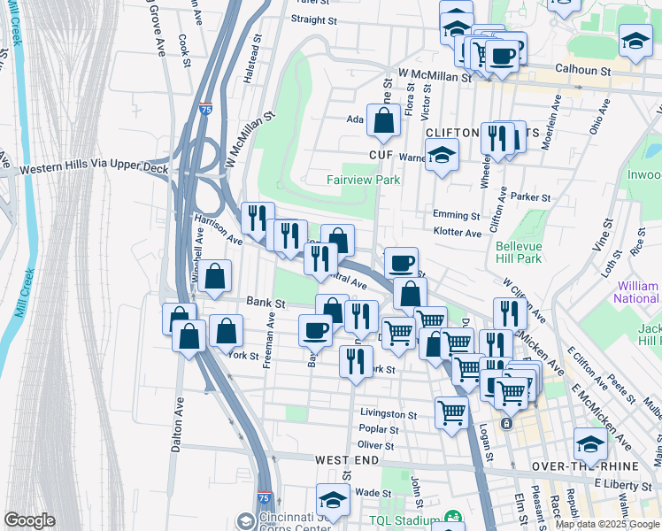 map of restaurants, bars, coffee shops, grocery stores, and more near 457 West McMicken Avenue in Cincinnati