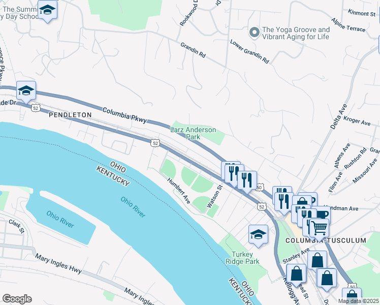 map of restaurants, bars, coffee shops, grocery stores, and more near 3017 Walworth Avenue in Cincinnati