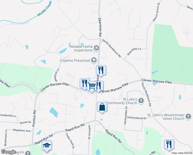 map of restaurants, bars, coffee shops, grocery stores, and more near 1241 Ebenezer Road in Cincinnati
