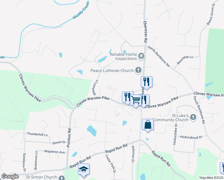 map of restaurants, bars, coffee shops, grocery stores, and more near 6236 Cleves Warsaw Pike in Cincinnati