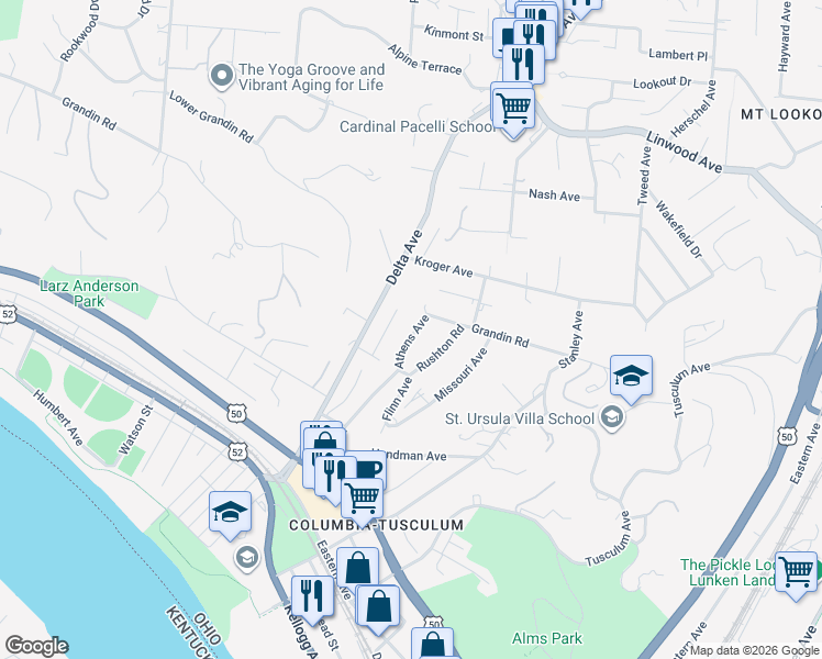 map of restaurants, bars, coffee shops, grocery stores, and more near 582 Empress Avenue in Cincinnati