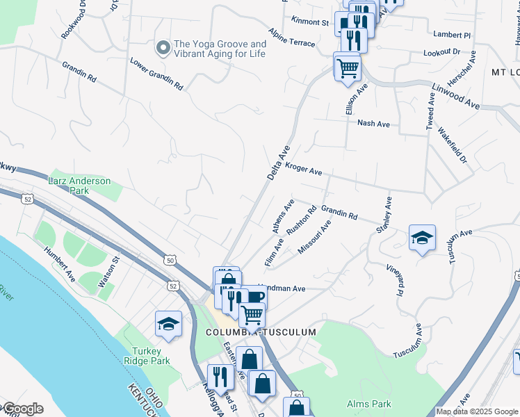 map of restaurants, bars, coffee shops, grocery stores, and more near 565 Delta Avenue in Cincinnati