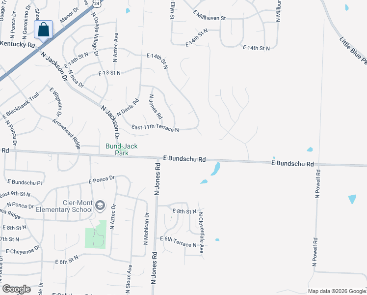 map of restaurants, bars, coffee shops, grocery stores, and more near 19613 East 11th Terrace North in Independence