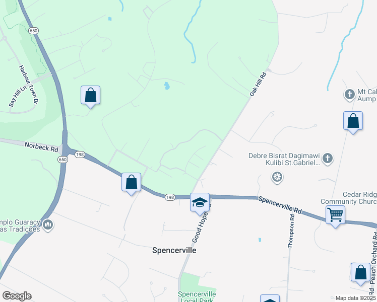 map of restaurants, bars, coffee shops, grocery stores, and more near 16122 Drayton Farm Drive in Spencerville