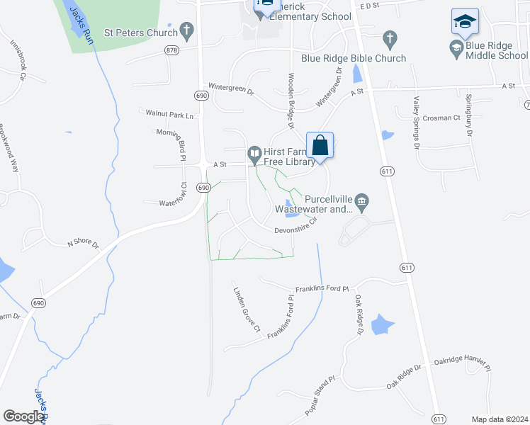 map of restaurants, bars, coffee shops, grocery stores, and more near 805 Candleridge Court in Purcellville